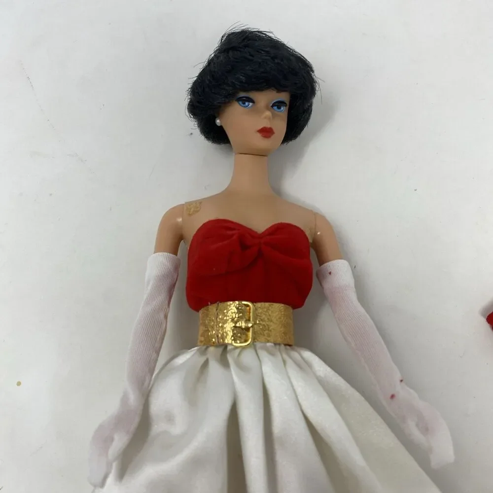 Vintage Brunette Barbie Bubble Cut 1958/1993 Reproduction in Red Velvet Outfit